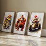Quadro Decorativo 3 Telas Jogos Mario Bowser Toad Kart Donkey Kong Pintura Aquarela - 1