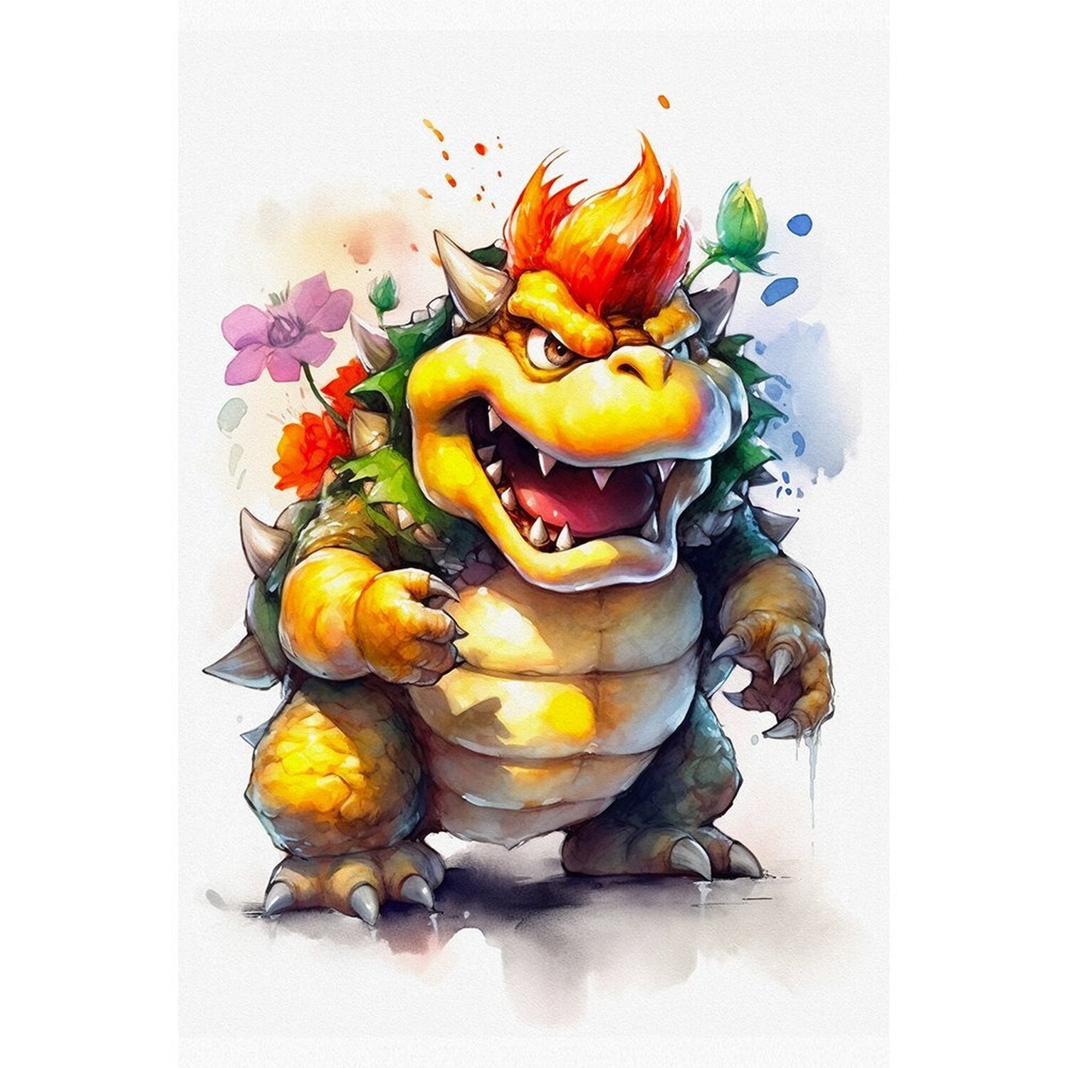 Quadro Decorativo 3 Telas Jogos Mario Bowser Toad Kart Donkey Kong Pintura Aquarela - 2