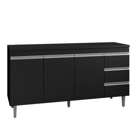Balcão de Cozinha Andréia com Tampo 150 Cm Preto Fosco - Ajl