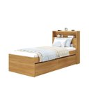 Ver imagem 3 de Cama de Solteiro 2 Gavetas e Cabeceira Nicho com LED MDF Aurora Yescasa Marrom/Carvalho Hanover