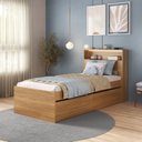Ver imagem 1 de Cama de Solteiro 2 Gavetas e Cabeceira Nicho com LED MDF Aurora Yescasa Marrom/Carvalho Hanover