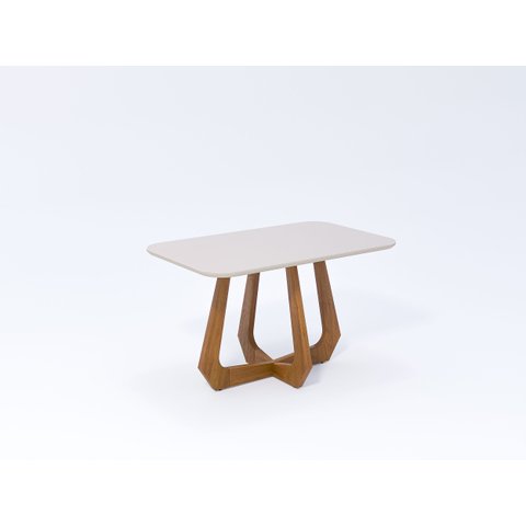 Mesa de Jantar Bromélia 1,30x0,80m em Madeira Tauari com Vidro Temperado Off White