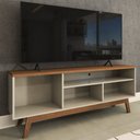 Ver imagem 4 de Rack para TV Até 55 Polegadas Ripado Hungria Retrô 1 Porta 1 Prateleira Off White/Freijó - Panorama