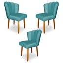 Ver imagem 1 de Kit 3 Cadeiras de Jantar Pétala Estofada Pés Palito Veludo Azul Turquesa - Montanaris Decor