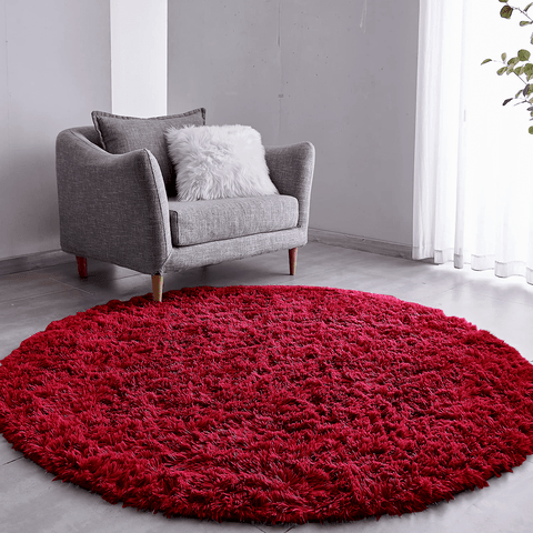 Tapete Sala Felpudo Peludo Vinho Redondo 60 cm
