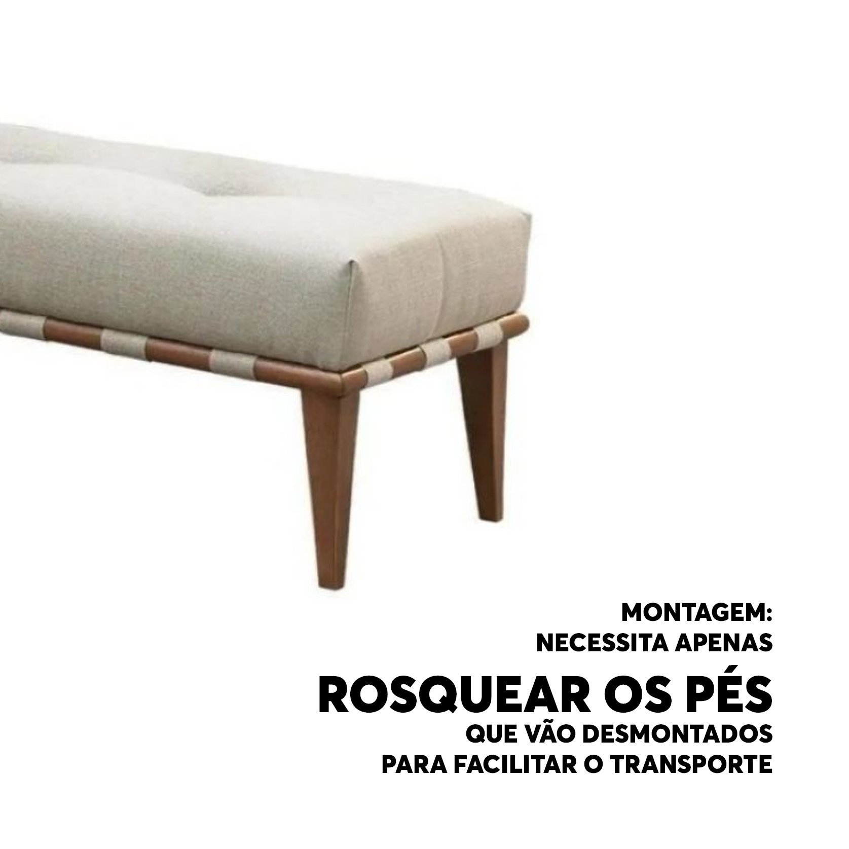 Recamier Quebec Decorativo Madeira Maciça 4 pés Linho Bege - 5