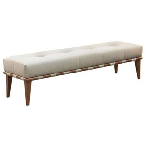 Recamier Quebec Decorativo Madeira Maciça 4 pés Linho Bege