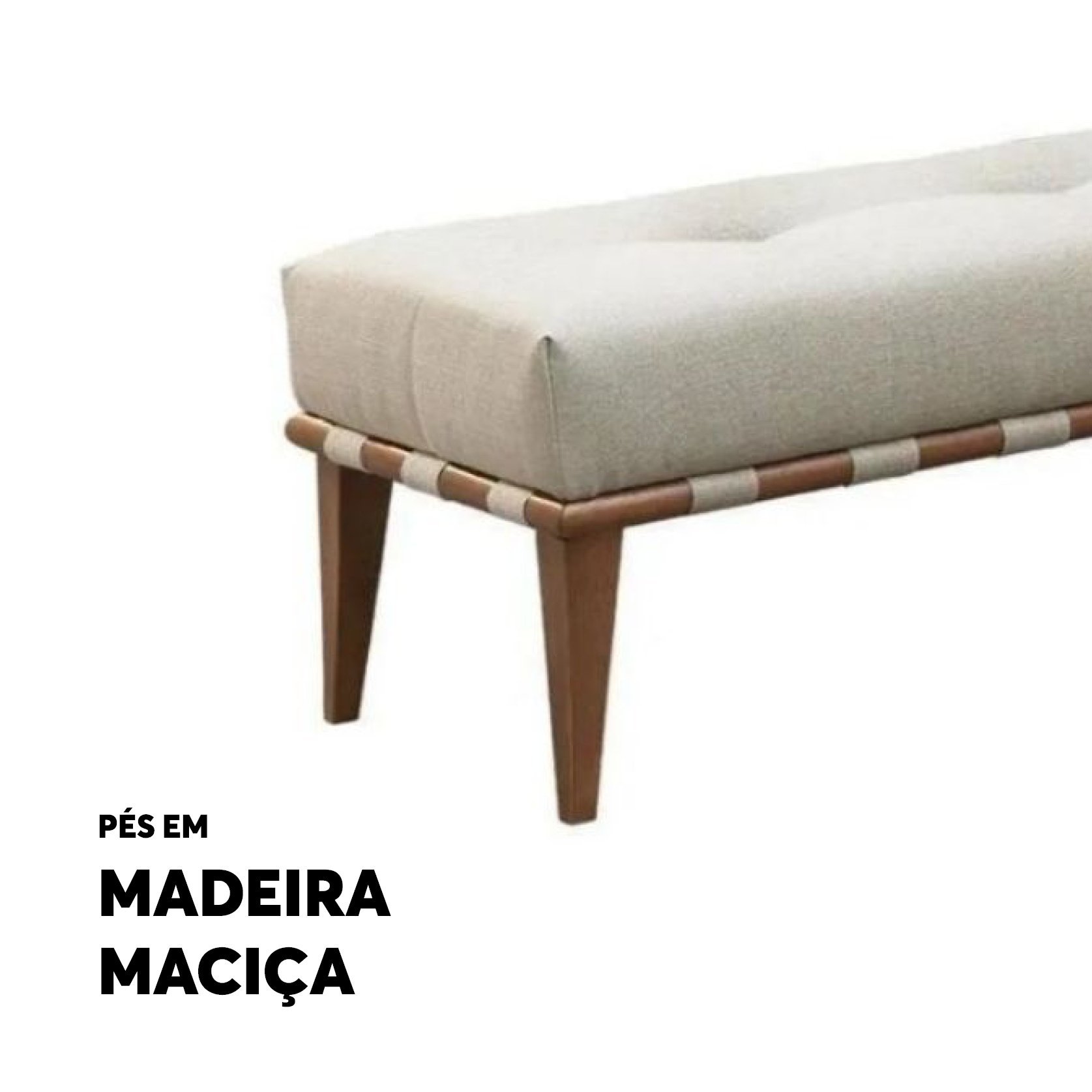 Recamier Quebec Decorativo Madeira Maciça 4 pés Linho Bege - 3