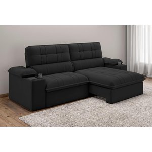 Sofá Stylus 2,10m Retrátil/reclinável com Porta Copos e Cooler Suede Preto - Xflex Sofás