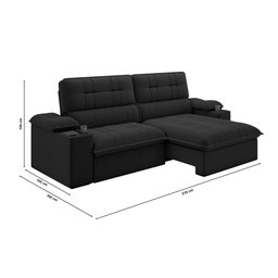 Sofá Stylus 2,10m Retrátil/reclinável com Porta Copos e Cooler Suede Preto - Xflex Sofás - 3