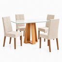 Ver imagem 2 de Conjunto Sala de Jantar Mesa Lisa 120cm Tampo MDF Vidro Canto Arredondado 4 Cadeiras Maitê