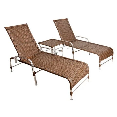 4 Cadeiras e Mesa com Tampo e 2 Espreguiçadeiras Regulável Trama Original