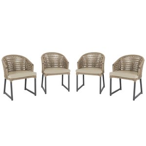 4 Cadeira Noronha Aluminio Micro Pintura Preta, Tr. Telinha Corda Nautica Rami, Estofado - Bege