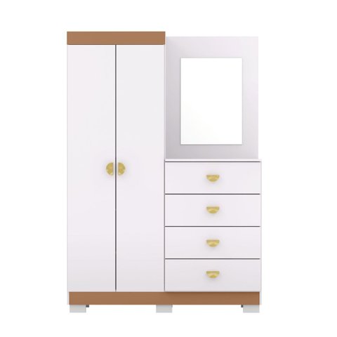 Cômoda Navarra Branco Camarim com Espelho 2 Portas 6 Prateleiras Internas