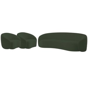 Kit Sofá 3 Lugares 180cm e 2 Poltronas Orgânica Luxo Recepção Amore Linho Verde - Amarena Móveis