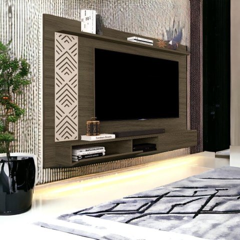 Painel para Tvs até 60 Pol Roma Castanho e Off White Cambel