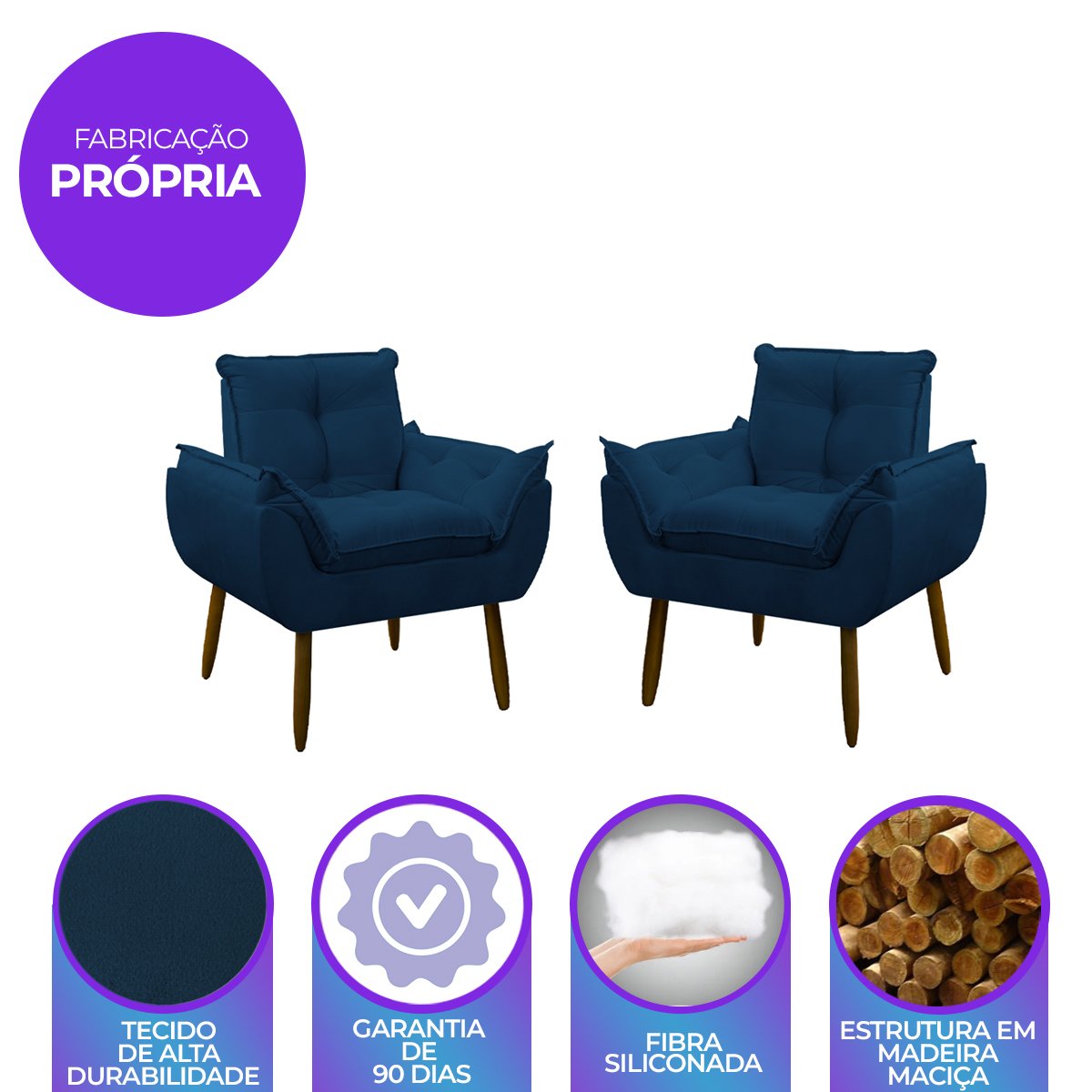 Kit 2 Poltrona Decorativa Sala Estar Escritório Quarto Prime: Azul Marinho - 6