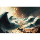 Ver imagem 2 de Quadro Decorativo 1 Tela Religiosos Moisés Abrindo Mar Vermelho Travessia Povo Judeu