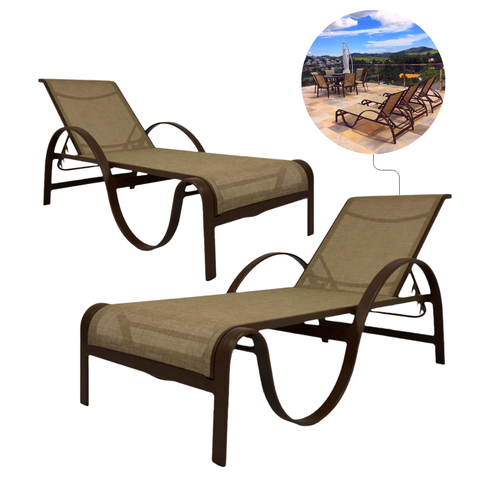 Kit 2 Cadeiras Espreguiçadeiras Piscina Jardim Aluminio Tela
