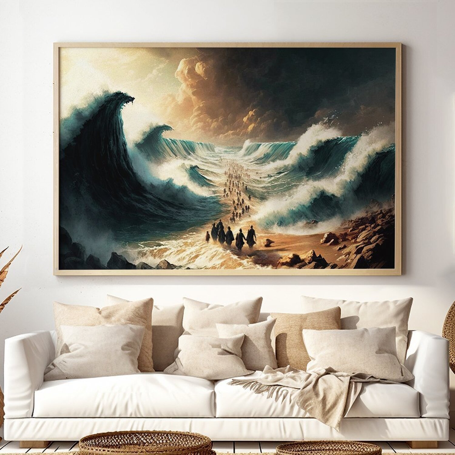 Quadro Decorativo 1 Tela Religiosos Moisés Abrindo Mar Vermelho Travessia Povo Judeu - 1