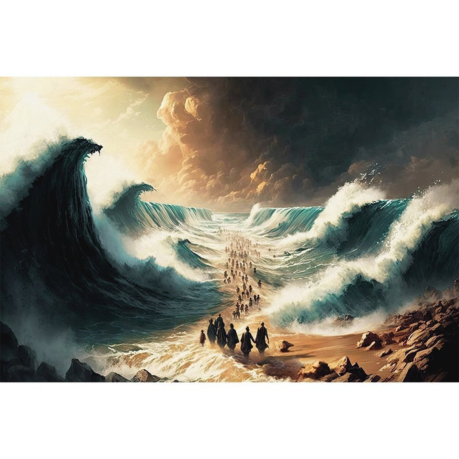 Quadro Decorativo 1 Tela Religiosos Moisés Abrindo Mar Vermelho Travessia Povo Judeu - 2