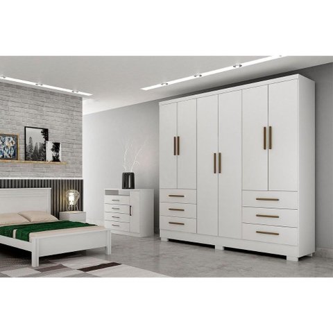 Guarda Roupa Solteiro 6 Portas e 6 Gavetas C-pés Encant Branco - Novo Horizonte