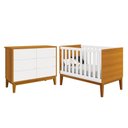 Ver imagem 1 de Jogo de Quarto Infantil Classic Cômoda 6 Gavetas e Berço Branco/Savana com Pés Amadeirado -