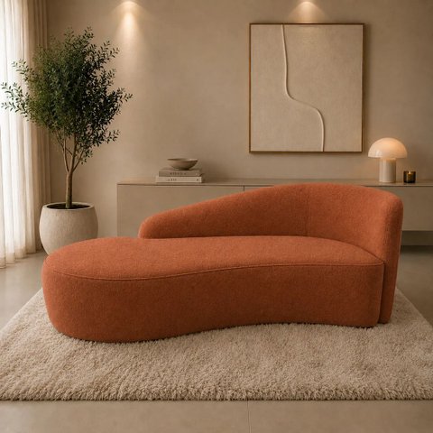 Sofá Divã Orgânico Charlotte Sala 180cm Bouclé Terracota
