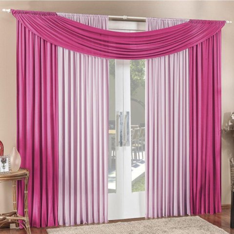 Cortina Tendência 2,00m X 1,70m para Varão em Malha Sala Quarto - Pink