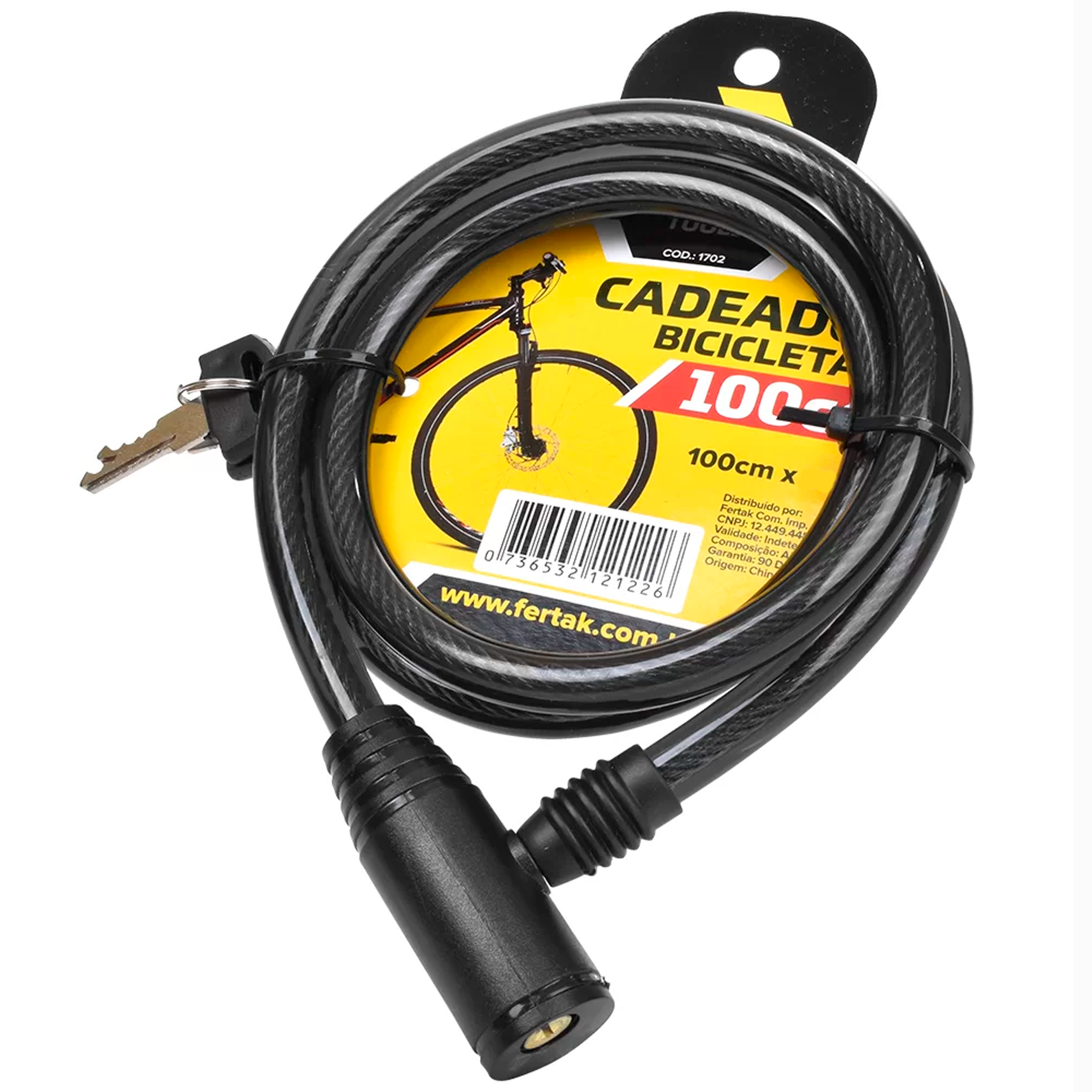 Corrente Cadeado Trava Bicicleta Chave Aço Bike 1m x 12mm