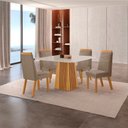 Ver imagem 1 de Conjunto de Jantar Mesa Áustria 0,90x0,90 Tampo MDF/Vidro com 4 Cadeiras Catar Yescasa Marrom/Castanho Cinamomo/Capuccino/Off White