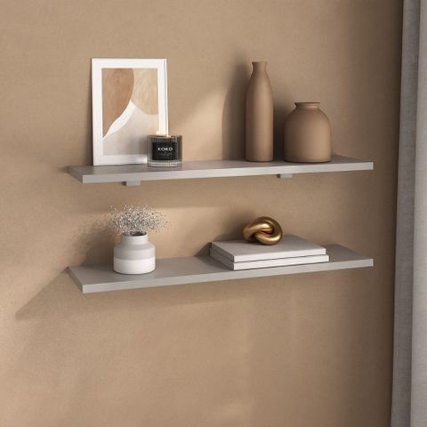 Kit 2 Prateleiras 60cm com Suporte Organização Livros Decoração Elan Cinza