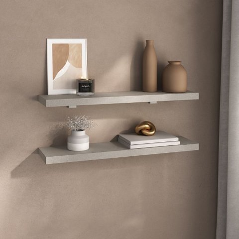 Kit 2 Prateleiras 60cm com Suporte Organização Livros Decoração Elan Cinza