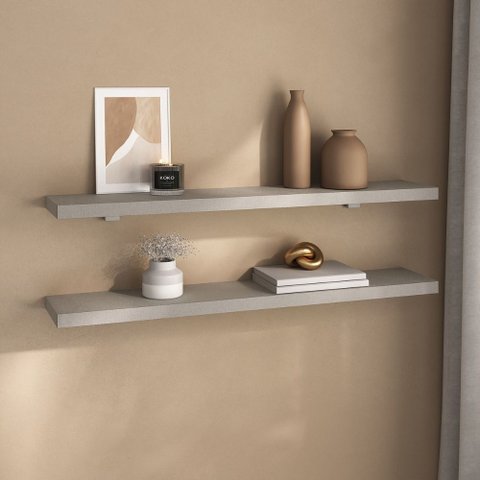 Kit 2 Prateleiras 80cm com Suporte Organização Livros Decoração Elan Cinza