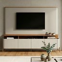 Ver imagem 1 de Rack com Painel para TV Bend 220cm MDF Portas Brise Louro e Luna com Dourado Casa Lar Shop
