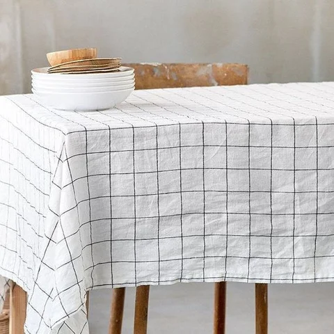 Toalha de Mesa Quadriculada Off White/preto 100% Algodão
