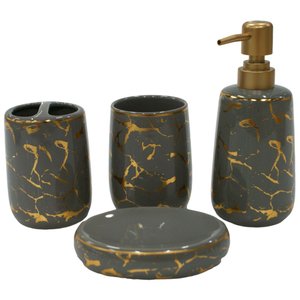 Kit Bancada de Banheiro Cerâmica 4 Peças Cinza - Quanhe