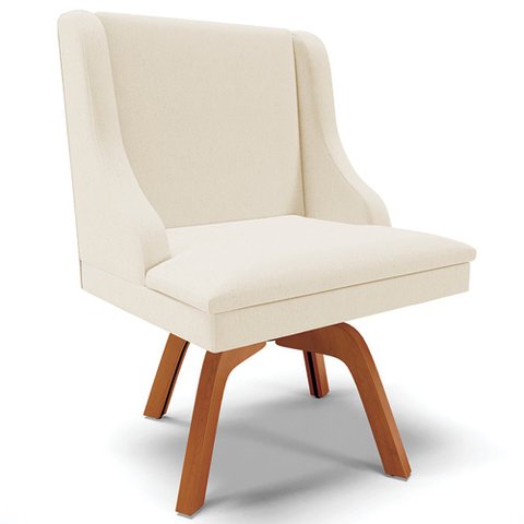 Poltrona Decorativa Base Giratória de Madeira Firenze Linho Bege/Natural - Gran Belo