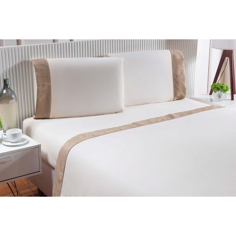 4 Fronhas 60x80 100% Algodão 200 Fios Barrado Jacquard Cáqui