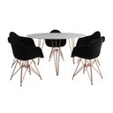 Ver imagem 6 de Mesa Jantar Redonda 110cm Branca Clips 3 Pés com 5 Poltronas Pretas Base Cobre Marrom