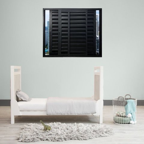 Janela Veneziana de Alumínio 3 Folhas Móveis 100x150cm Linha 25 Preto Esquadrias Bergamo