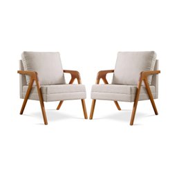 Kit 2 Poltronas Mona Braço de Madeira Decorativa - 3