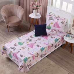 Colcha Cobre Leito Solteiro Infantil Menina Desenho Animado Princesas + Capa de Almofada - 1