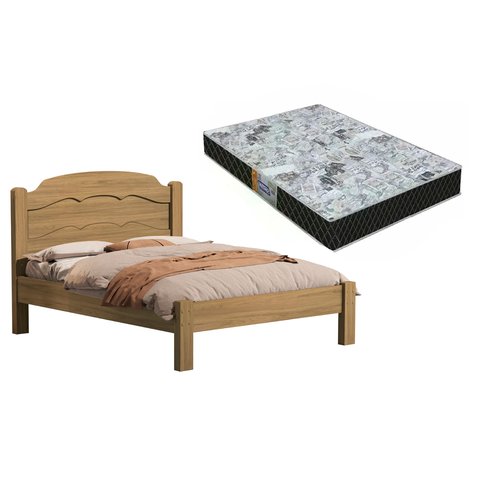 Cama Casal Lais 100% MDF para Colchão -Super Reforçada - Basoto c/ Colchão Gazin D23:Amendoa