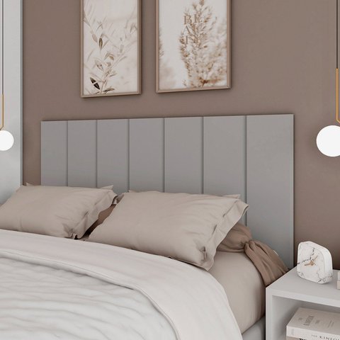 Cabeceira Modulada Painel para Cama Box Casal 140cm 7 Módulos Liora Cinza