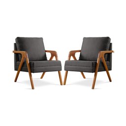 Kit 2 Poltronas Mona Braço de Madeira Decorativa - 2