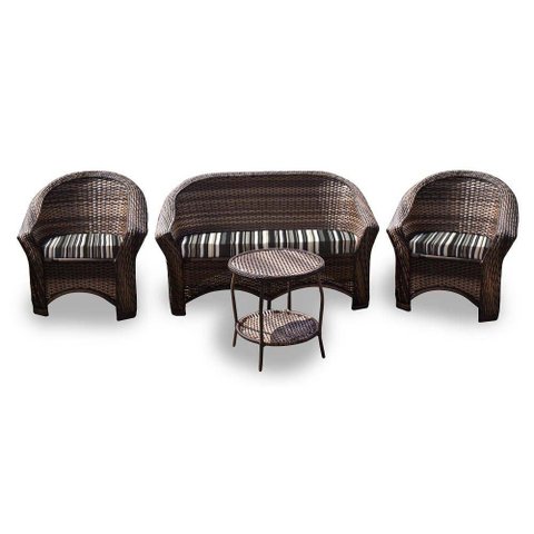 Conjunto de Sofá Fibra Sintética Bali - 1 Sofá 2L + 2 Poltronas + 1 Mesa Centro - Tecido Illimani Pr
