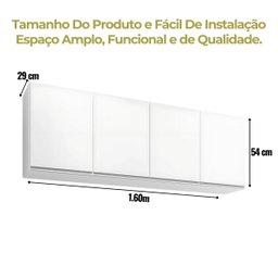 Armário Aéreo 1,60m com 4 Portas Cozinha Área de Serviço Lavínia Branco - 7