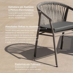 Conjunto Jardim e Varanda 1 Mesa Redonda 130cm 4 Cadeiras com Braços Refúgio Cabecasa Madeiramadeira - 7