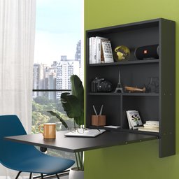 Mesa de Parede Multiuso com Armário Seven Preto - Moville Movelaria - 15